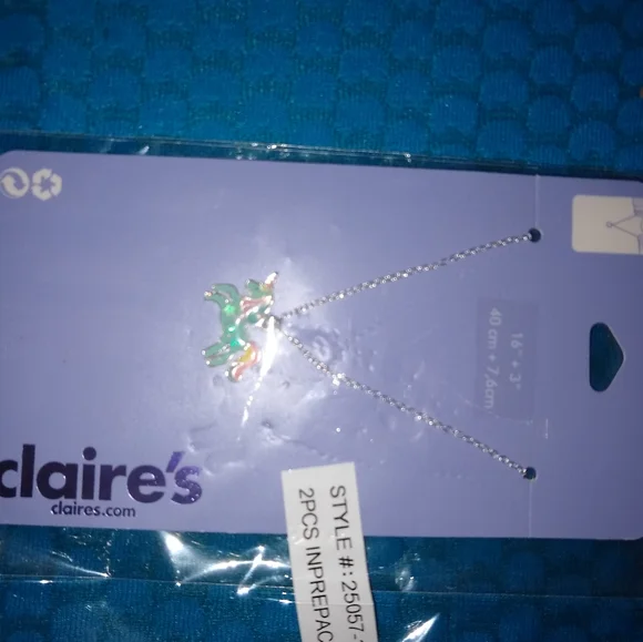 Glitter Pastel Unicorn Pendant Necklace Turquoise - Picture 8 of 13